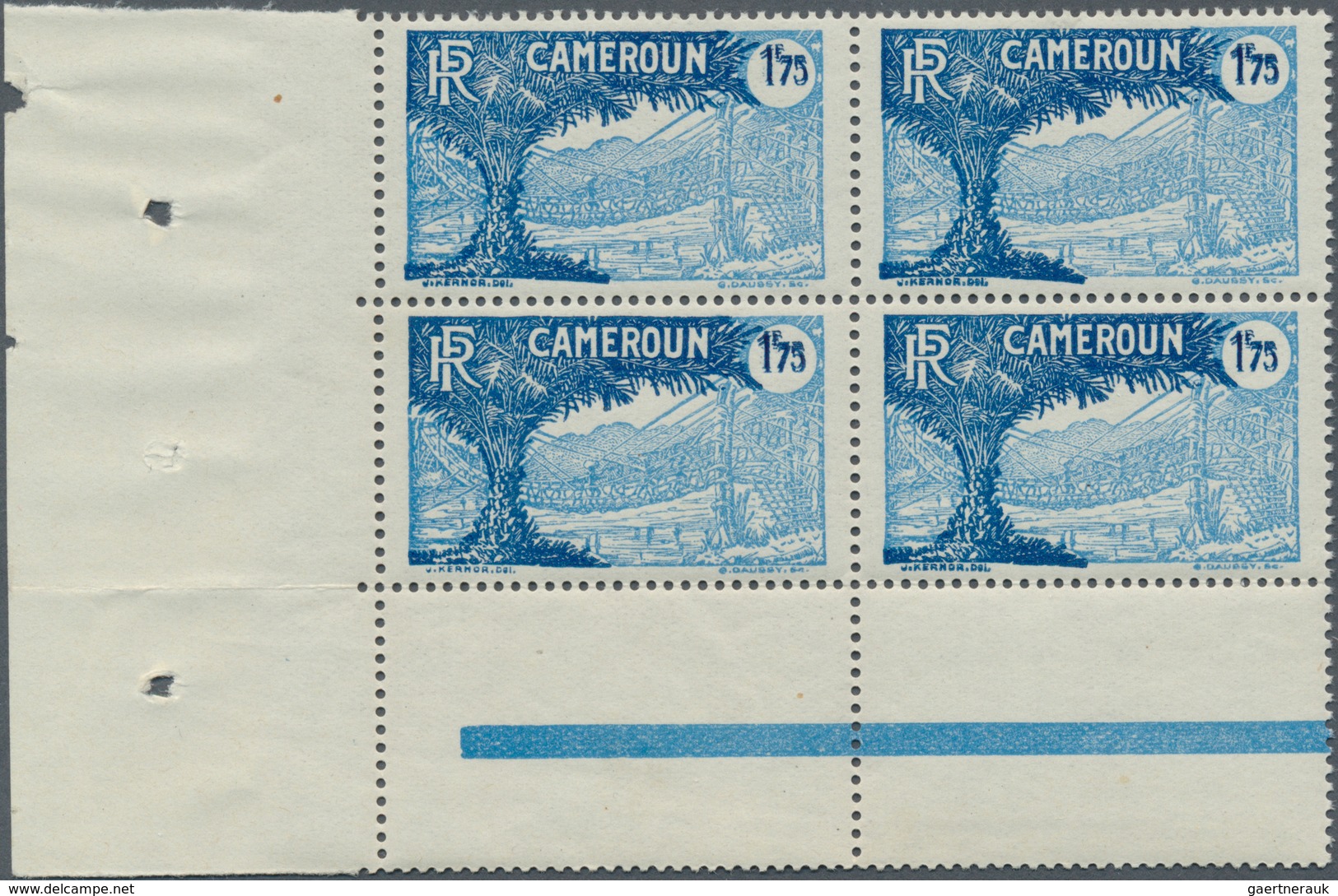 12100 Kamerun: 1927, 1.75 Fr., Value Figures Double Printing, A Left Corner Inter-panneau Margin Block-4, - Cameroun (1960-...)