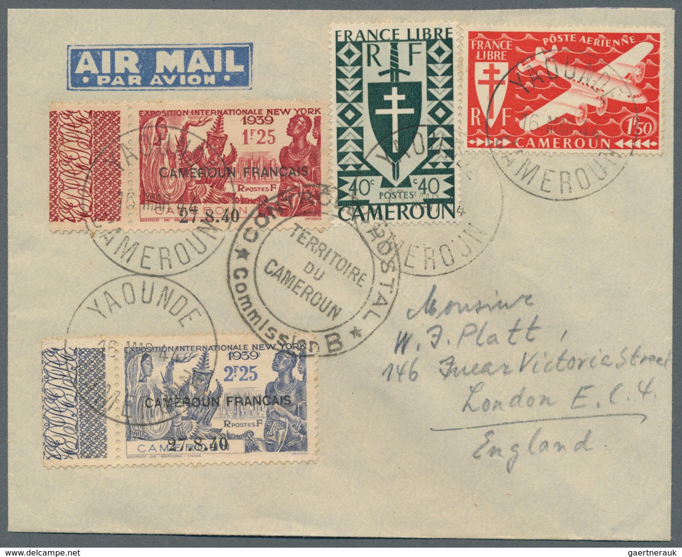 12101 Kamerun: 1940, "27.8.40" Overprints, 1.25fr. And 2.25fr. World Exhibition, Mixed Franking On Airmail - Cameroun (1960-...)