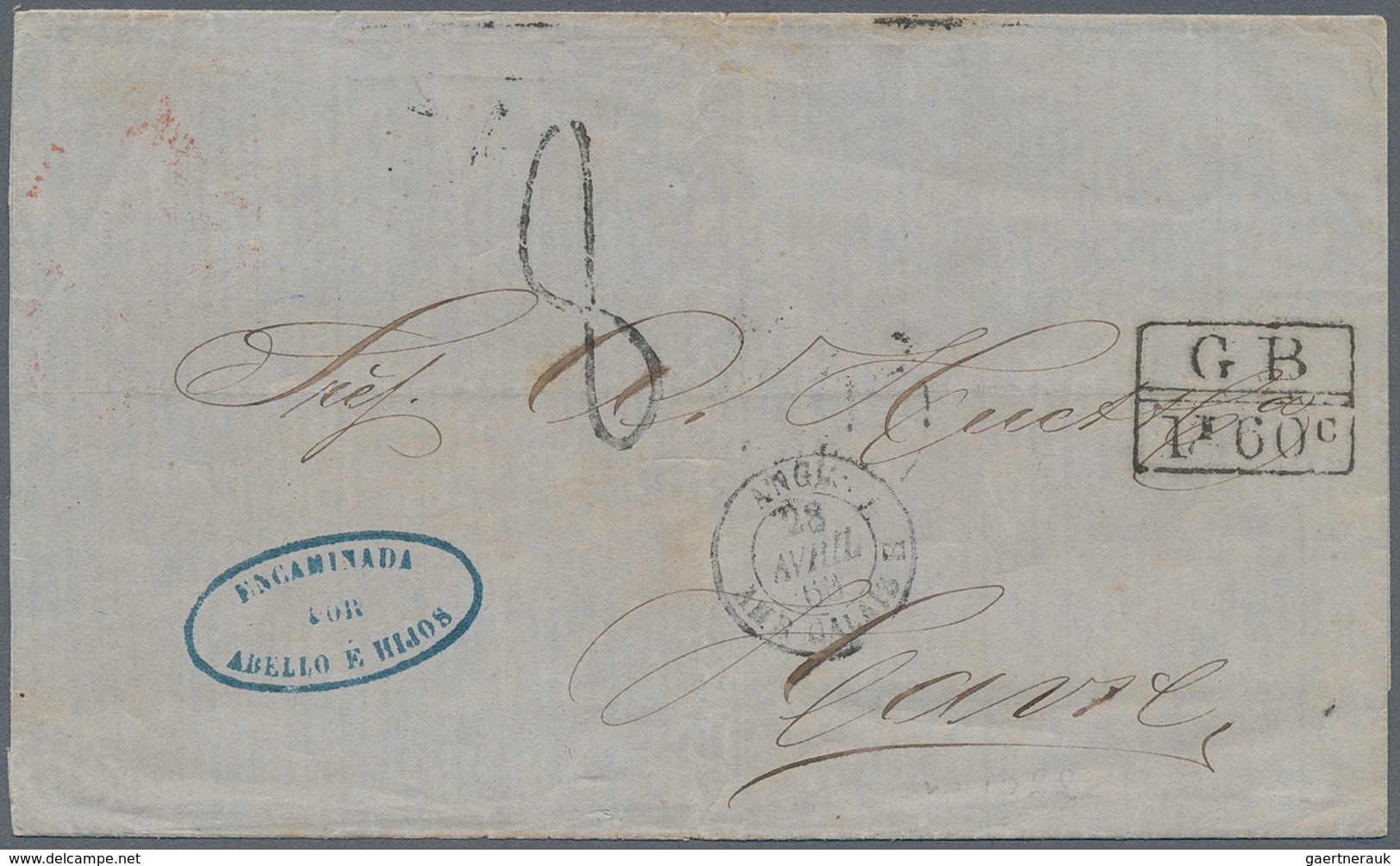 12115 Kolumbien: 1863, Letter From RIO MACHA With Forwarding Agent With Blue "ENCAMINADA POR ABELLO E RIJO - Colombie