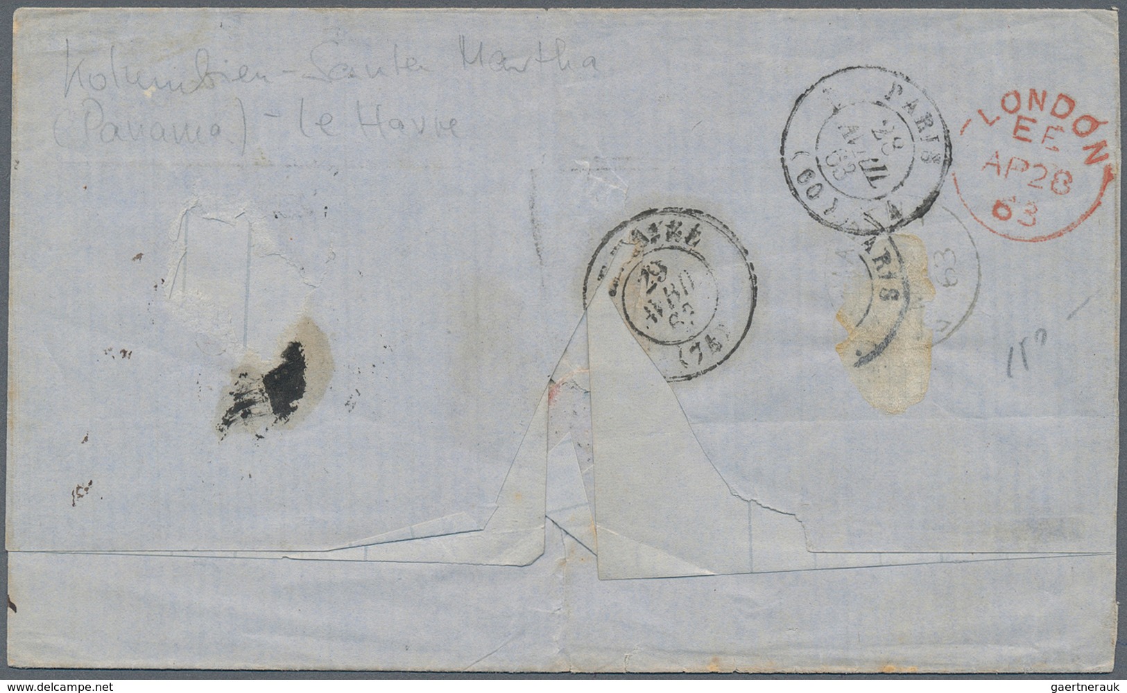 12115 Kolumbien: 1863, Letter From RIO MACHA With Forwarding Agent With Blue "ENCAMINADA POR ABELLO E RIJO - Kolumbien