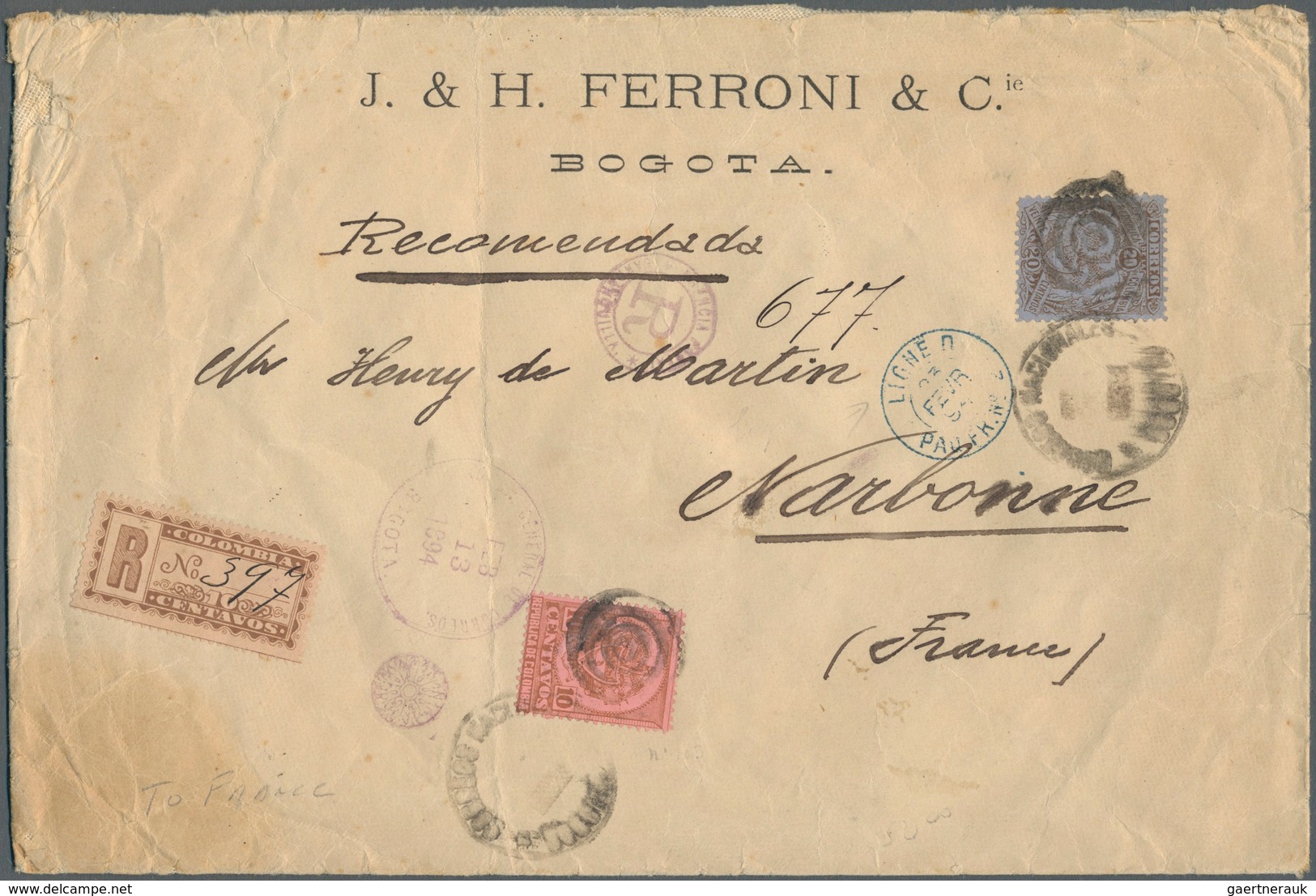 12118 Kolumbien: 1894, 10 Ct Brown On Rose, 20 Ct Brown On Blue And Registration Stamp 10 Ct Brown On Buff - Colombie