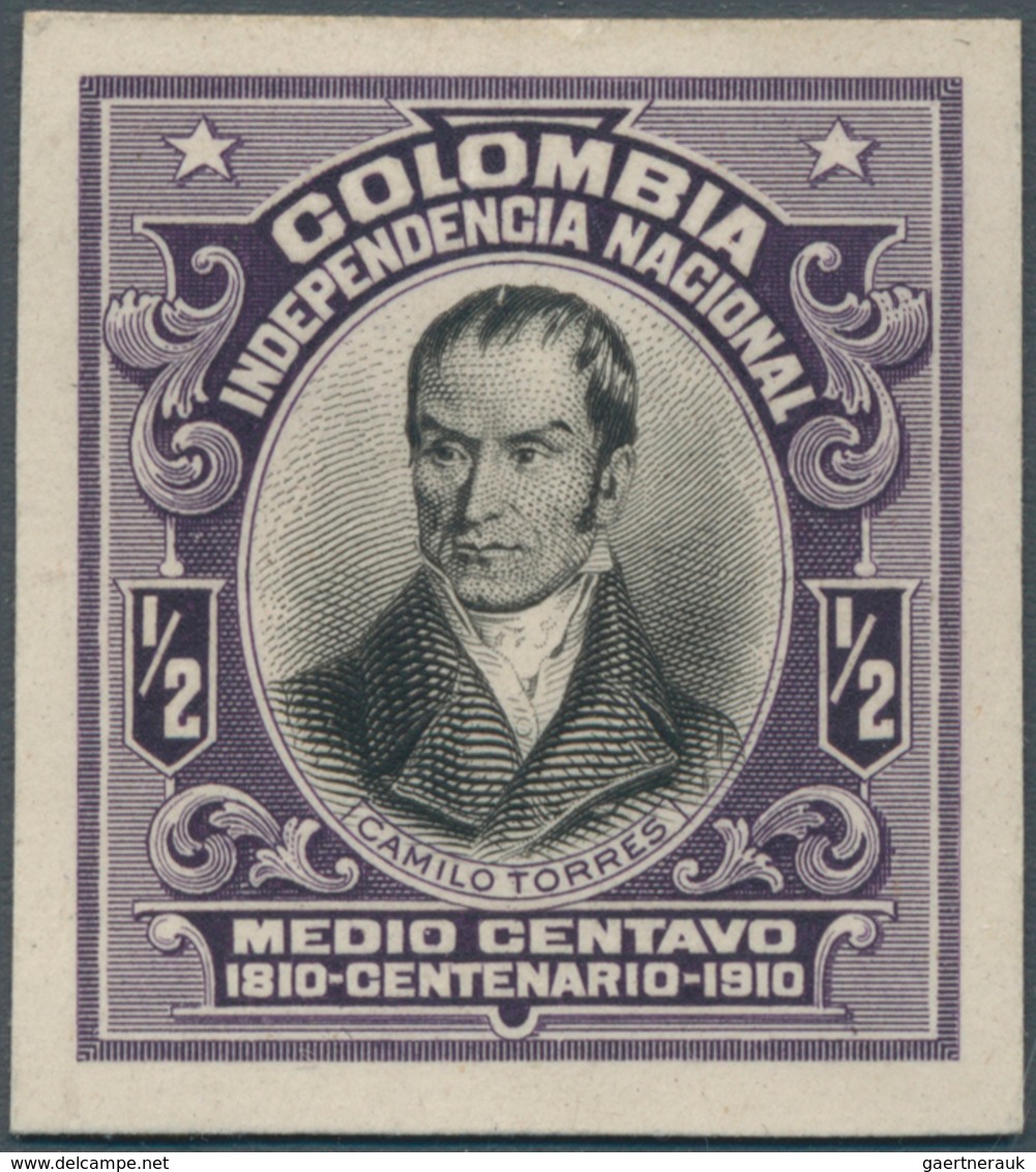 12122 Kolumbien: 1910, 1/2 C Violet/black Camilo Torres, Imperforated Proof On Card Paper. VF Condition - Colombie