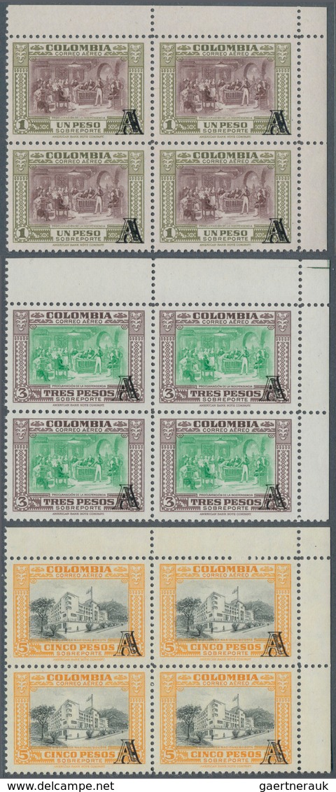 12123 Kolumbien: 1951 Airmail Issue 40 C To 5 P With Imprint "A" On Right Lower Side In Blocks Of Four Fro - Colombie