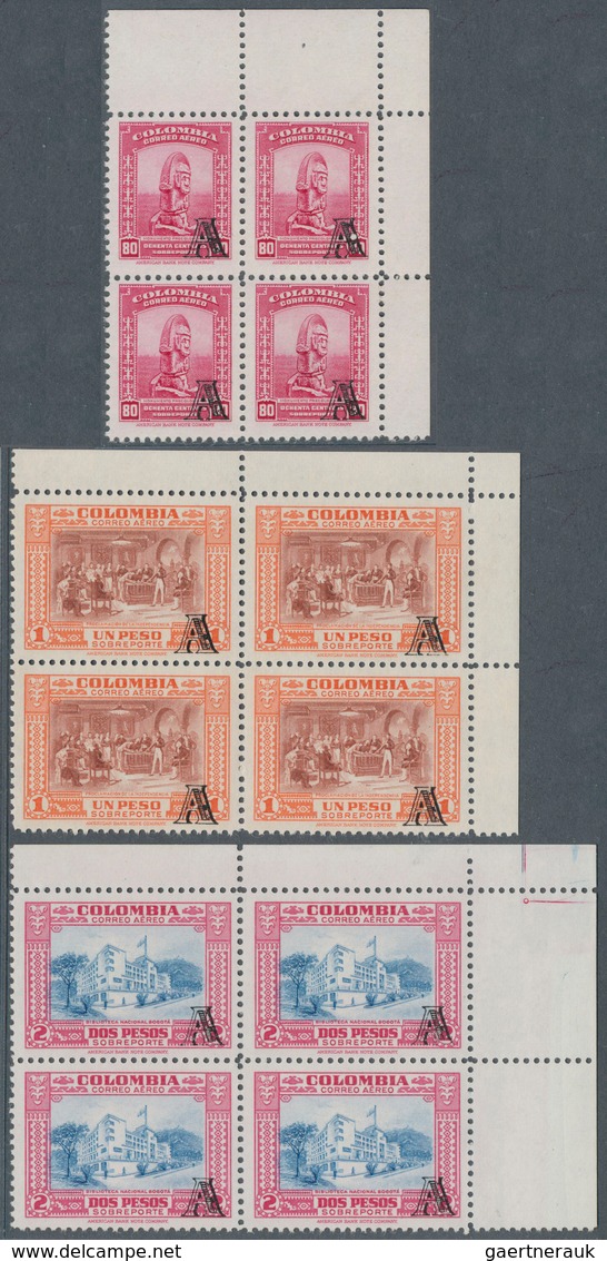 12123 Kolumbien: 1951 Airmail Issue 40 C To 5 P With Imprint "A" On Right Lower Side In Blocks Of Four Fro - Kolumbien