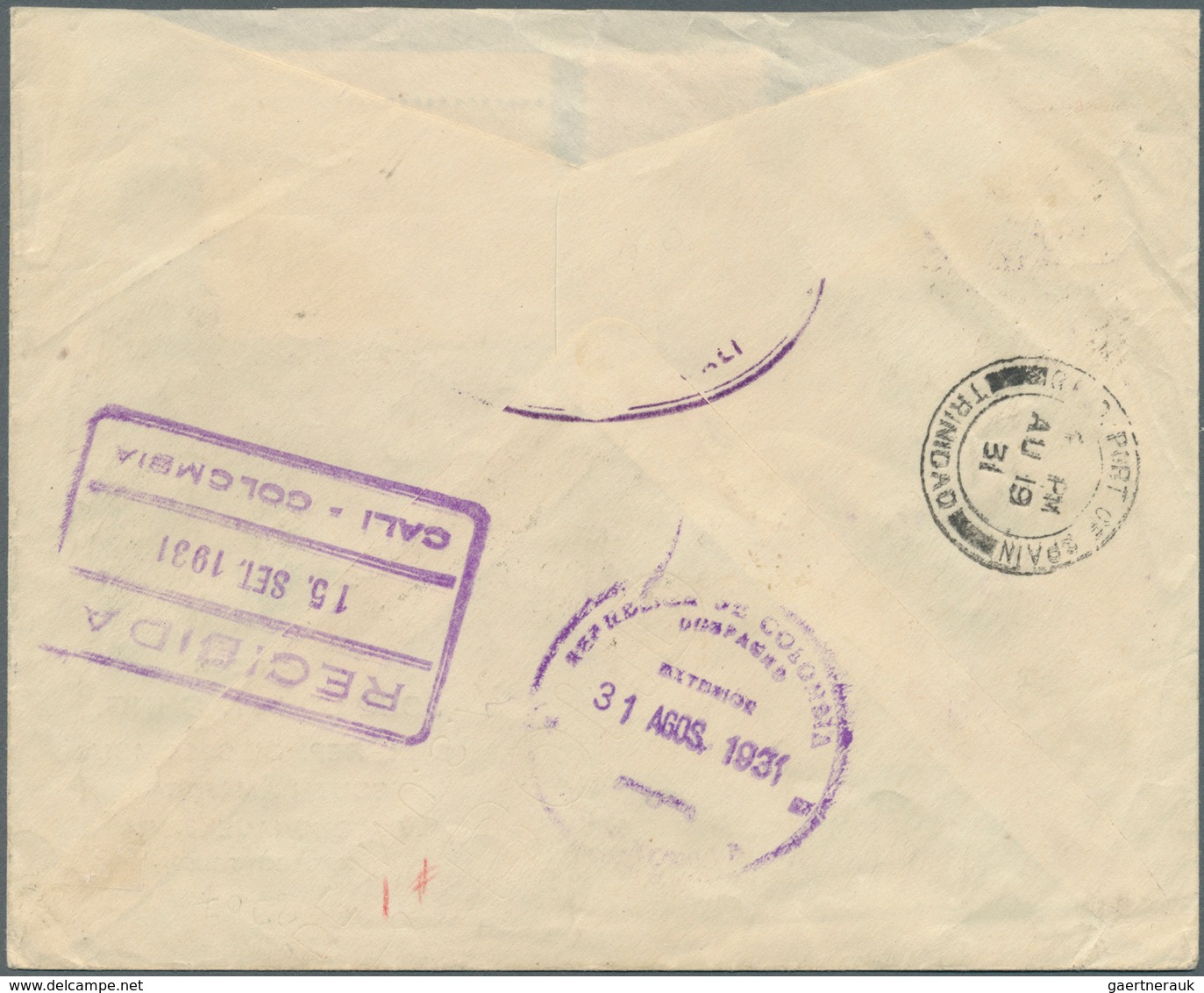 12124 Kolumbien - Eilmarken: 1931 EXPRESO TOBON: DOX Cover From Rio De Janeiro To Cali, Colombia Via Buena - Kolumbien