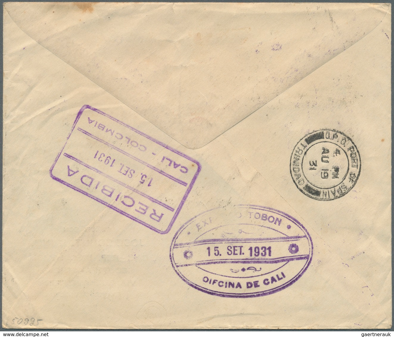 12125 Kolumbien - Eilmarken: 1931 EXPRESO TOBON: DOX Cover From Rio De Janeiro To Cali, Colombia Via Buena - Colombie