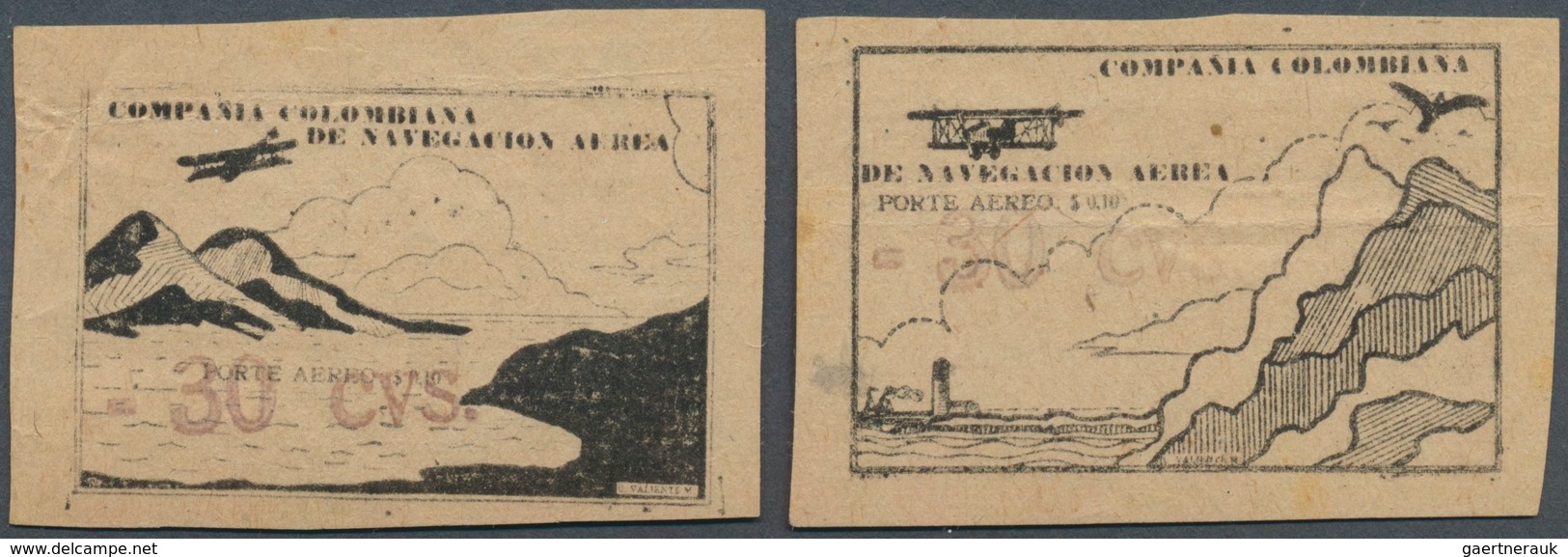 12127 Kolumbien - Ausgaben Der Compania Colombiana De Navegacion Aérea: 1920, "Unicolor" 30c/10c Black Unu - Colombie