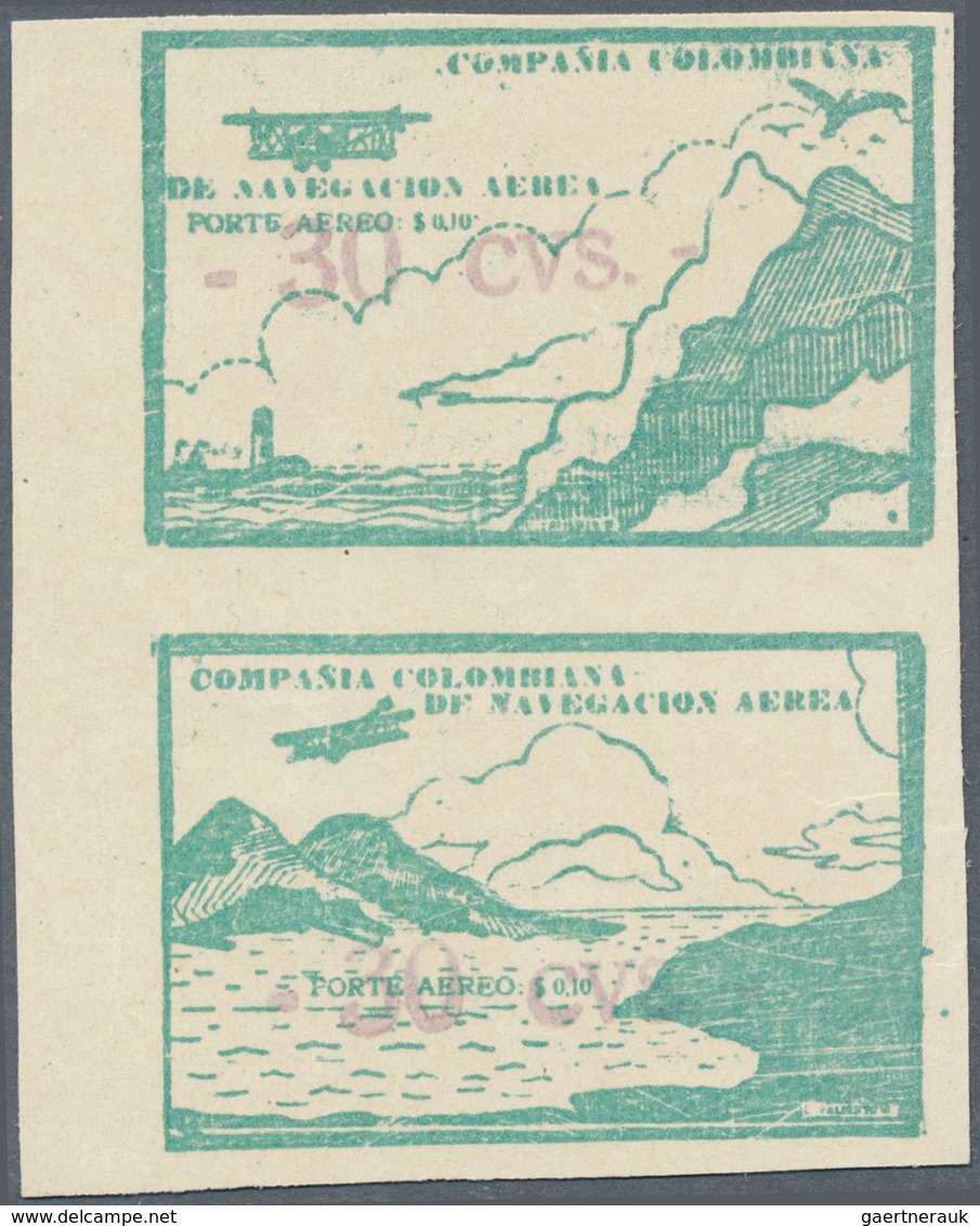 12128 Kolumbien - Ausgaben Der Compania Colombiana De Navegacion Aérea: 1920, "Unicolor" 30c/10c Green Hor - Colombie