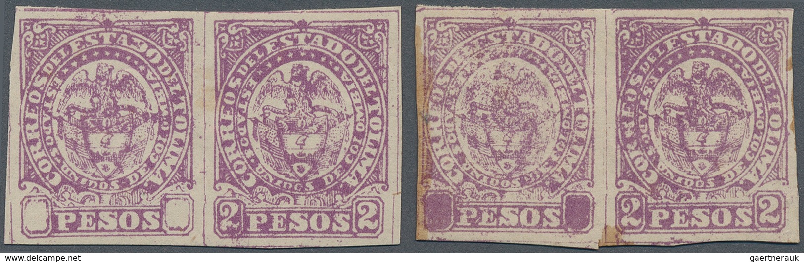 12131 Kolumbien - Departamentos: Tolima: 1886, 2 Pesos Violet, Two Horizontal Pairs, Each On The Left Stam - Kolumbien