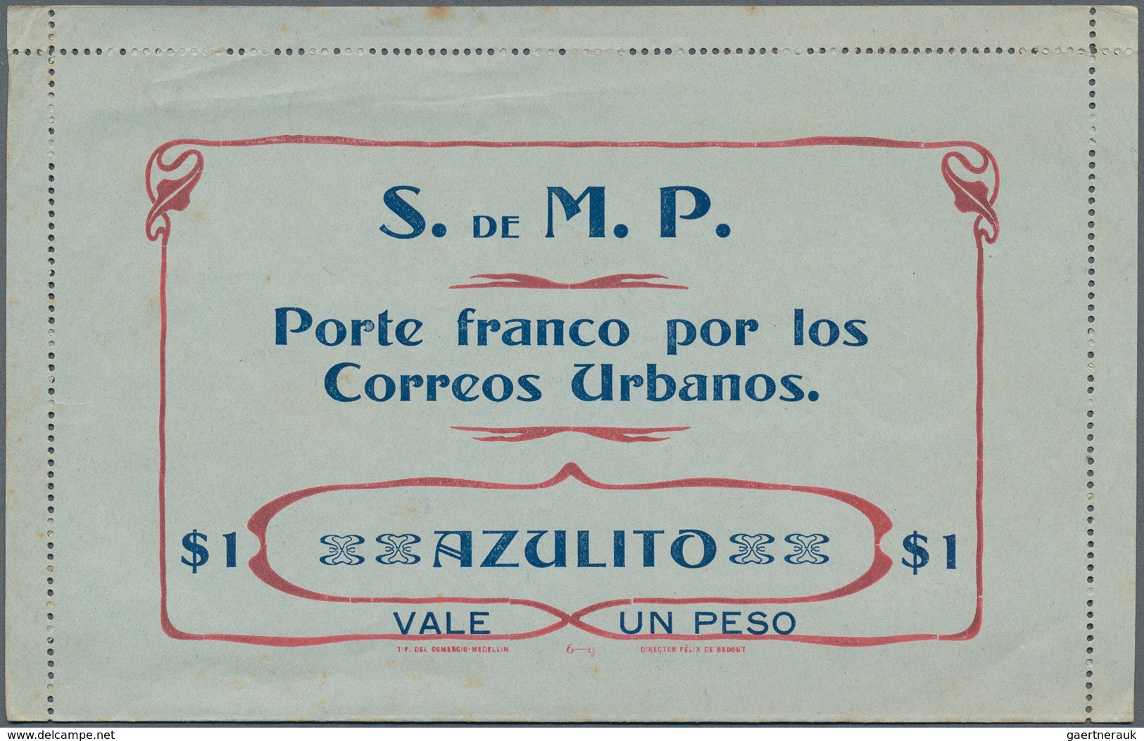 12133 Kolumbien - Ganzsachen: 1904 Card Letter Unused "un Peso - Porte Franco Por Los Correos Urbanos MEDE - Colombia