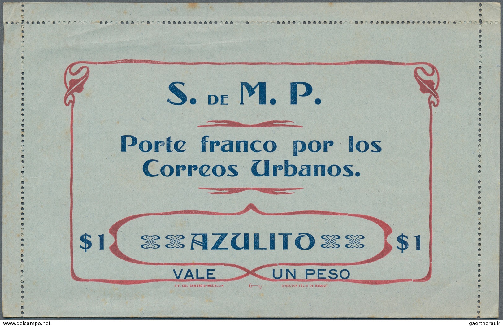 12133 Kolumbien - Ganzsachen: 1904 Card Letter Unused "un Peso - Porte Franco Por Los Correos Urbanos MEDE - Kolumbien