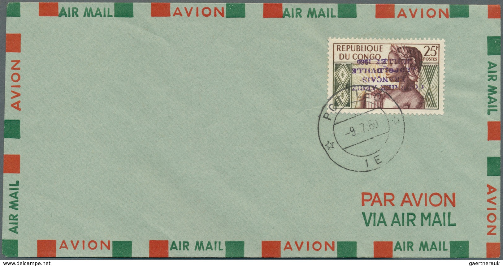 12140 Kongo (Brazzaville): 1960. Inverted Overprint "COURRIER AERO / FRANÇAIS / LEOPOLDVILLE / JULLIET 196 - Autres & Non Classés