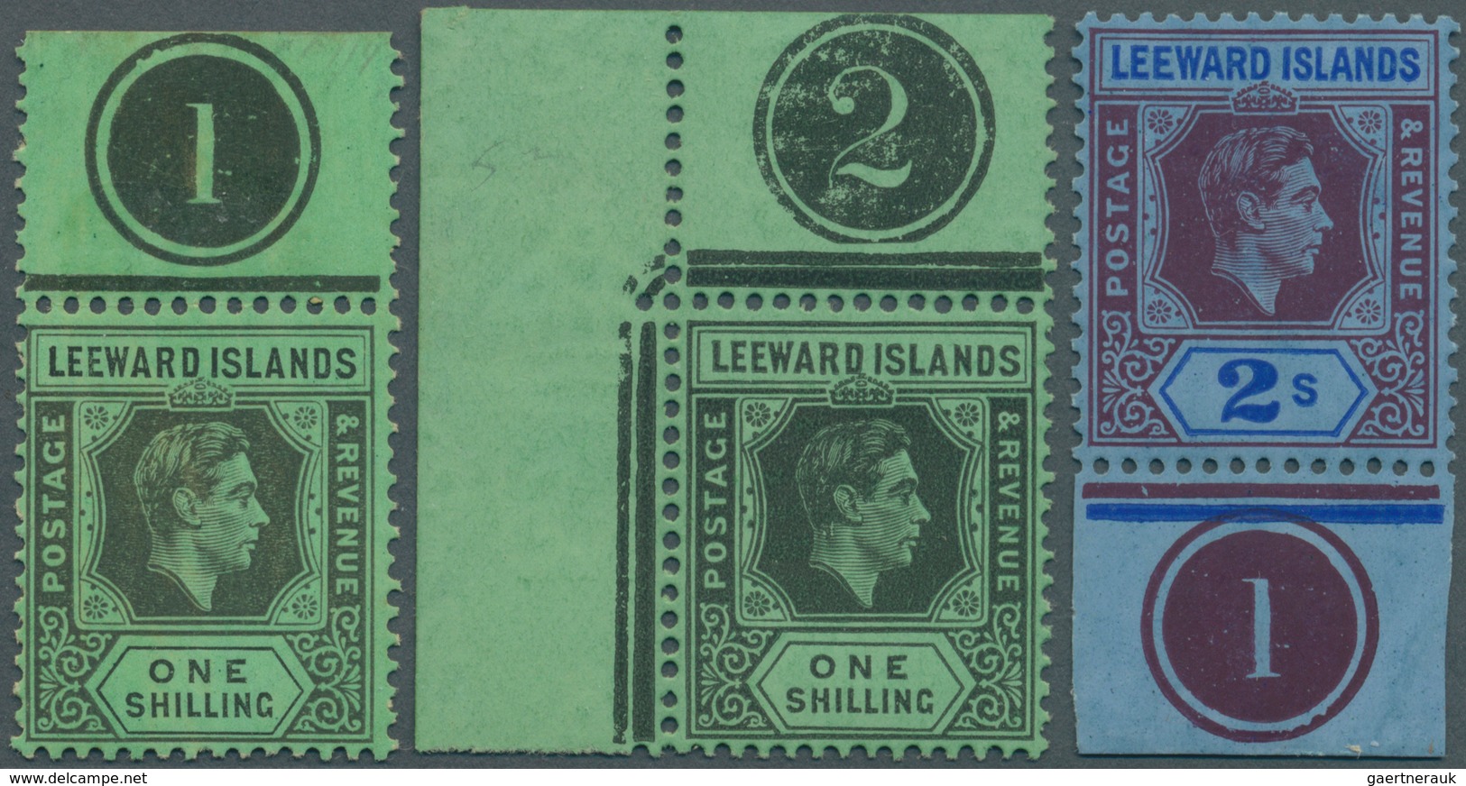 12144 Leeward-Inseln: 1938/1942, KGVI Definitives Three Singles And Three Blocks Of Four From Margins Or C - Leeward  Islands