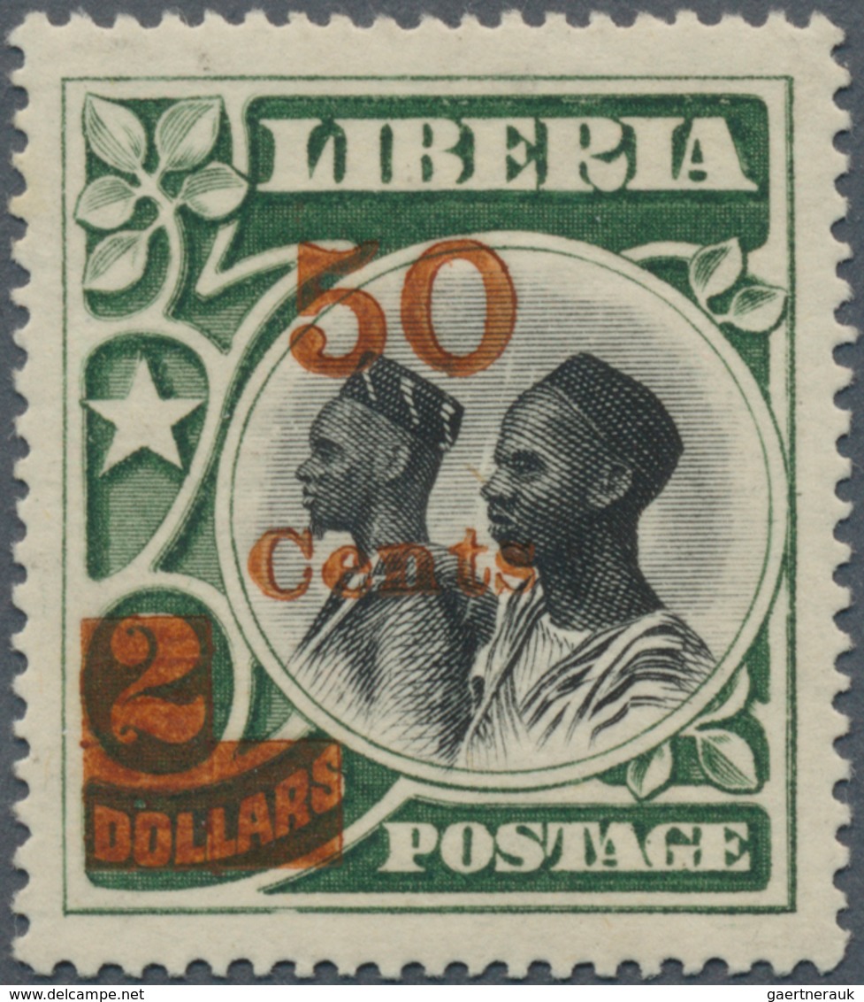 12149 Liberia: 1915. Overprint Definitive Stamp 50 Cent On 2 Dollar, TYPE XIII, Unused. RARE! (Michel 138 - Liberia