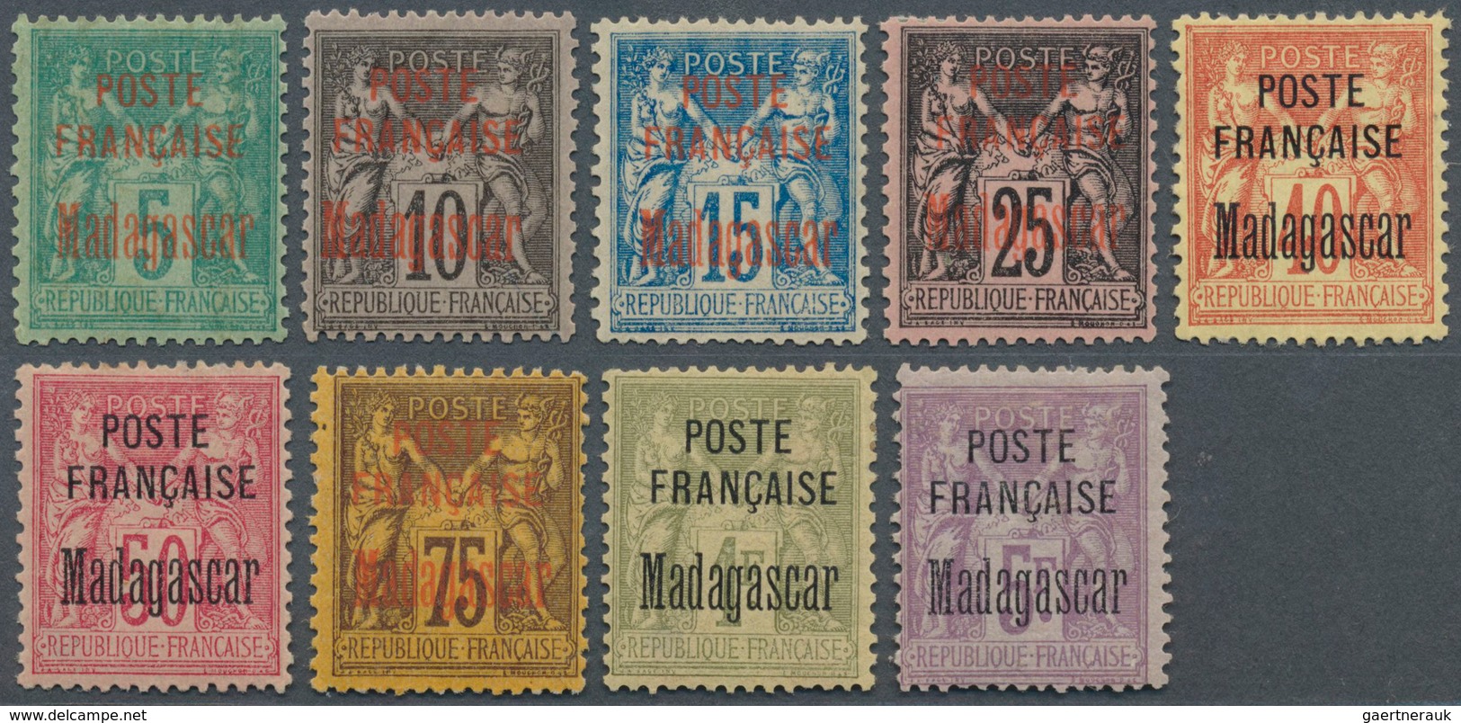 12172 Madagaskar: 1895, FRENCH PROTECTORAT Stamps: 5 C. To 5 Fr. Issues Of France With Multi-line Overprin - Autres & Non Classés