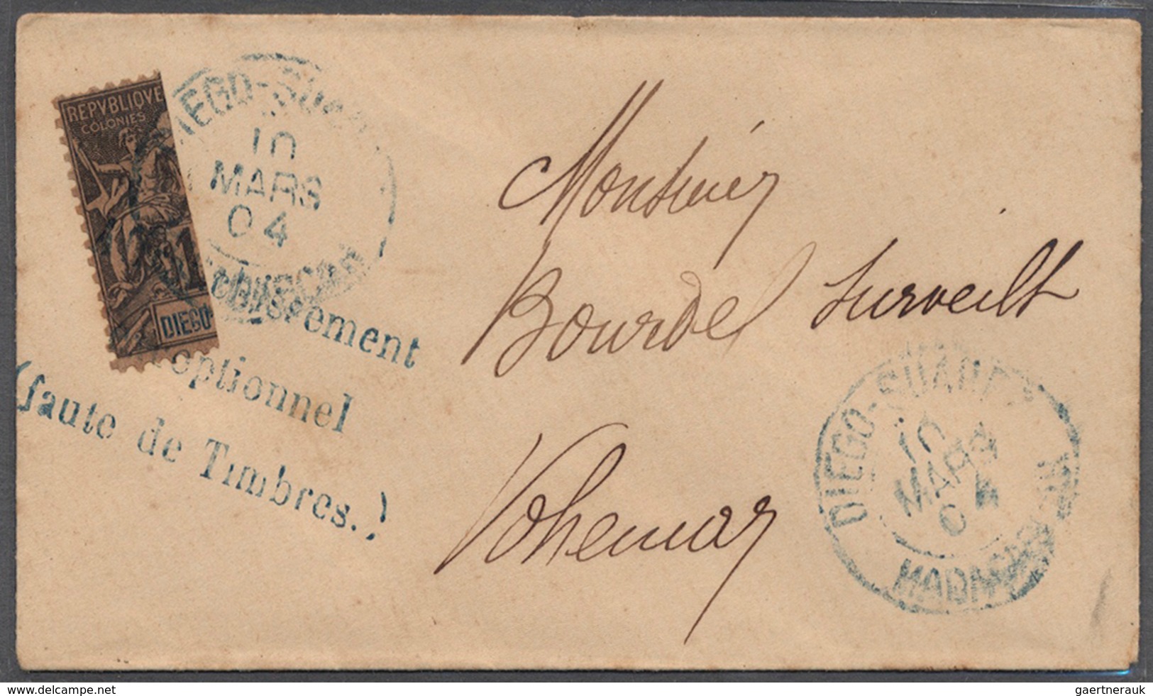 12174 Madagaskar: 1904 (March 10) Provisionals: Bisected Diego Suarez 10c On Small Cover Surcharged ''Affr - Altri & Non Classificati