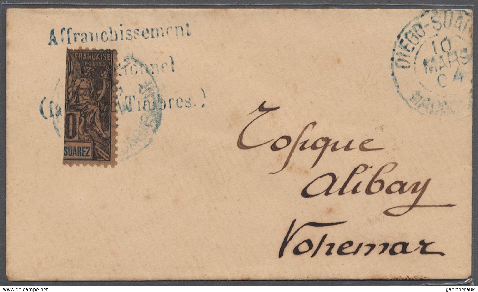 12175 Madagaskar: 1904 (March 10) Provisionals: Bisected Diego Suarez 10c On Small Cover Surcharged ''Affr - Autres & Non Classés