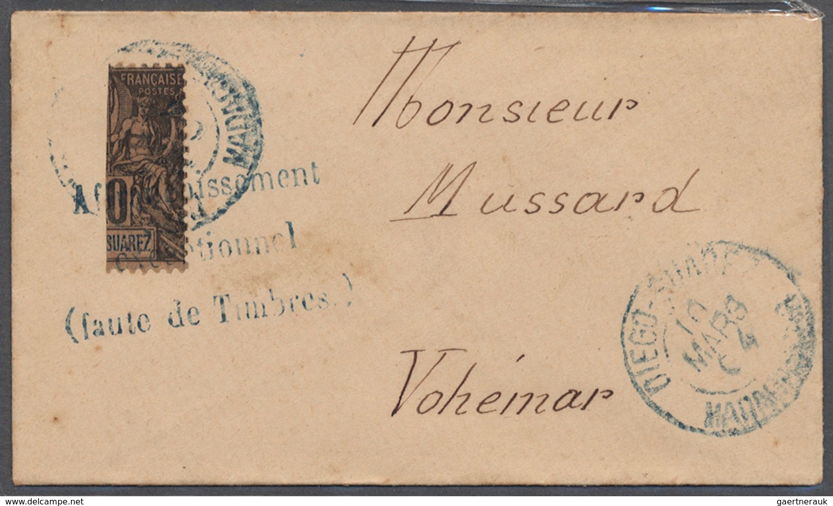 12175 Madagaskar: 1904 (March 10) Provisionals: Bisected Diego Suarez 10c On Small Cover Surcharged ''Affr - Sonstige & Ohne Zuordnung