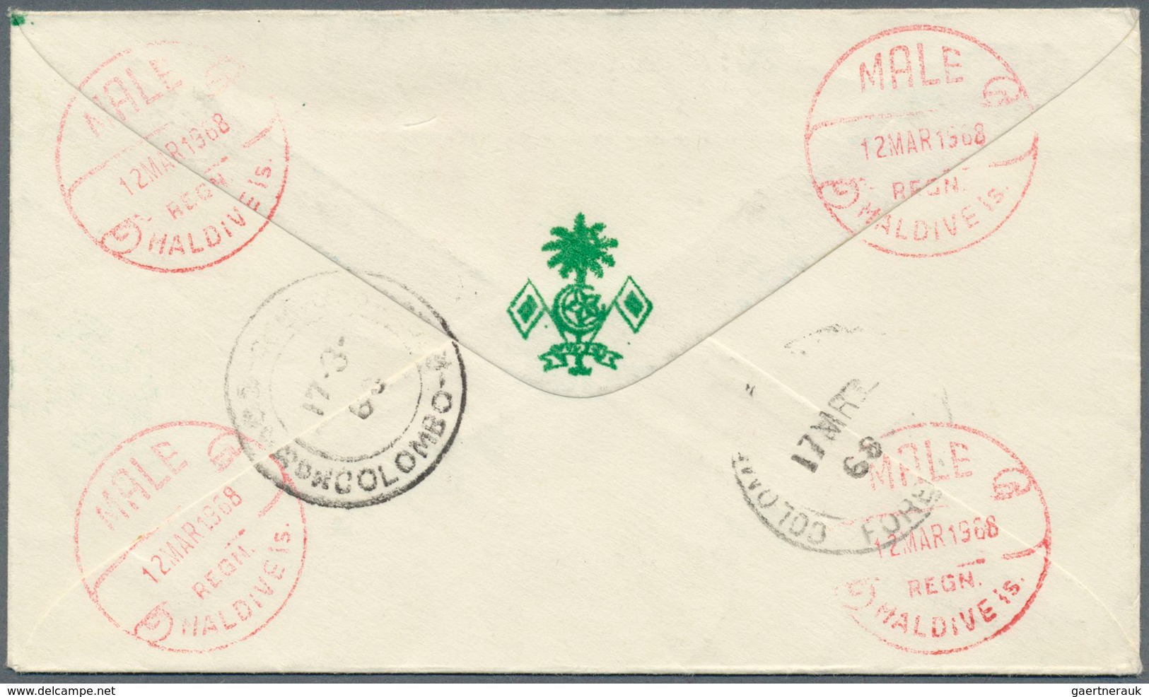 12179 Malediven: 1968, ON HIS MAJESTY'S SERVICE, Stampless Registered Airmail Cover From MALE, 12.MAR 1968 - Maldives (1965-...)