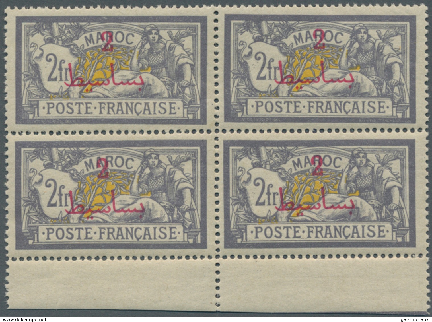 12181 Marokko: 1914, 2 Pta. On 2 Fr. Violet/yellow Only With Overprint Of The New Value. Missing Arabic Ov - Marokko (1956-...)