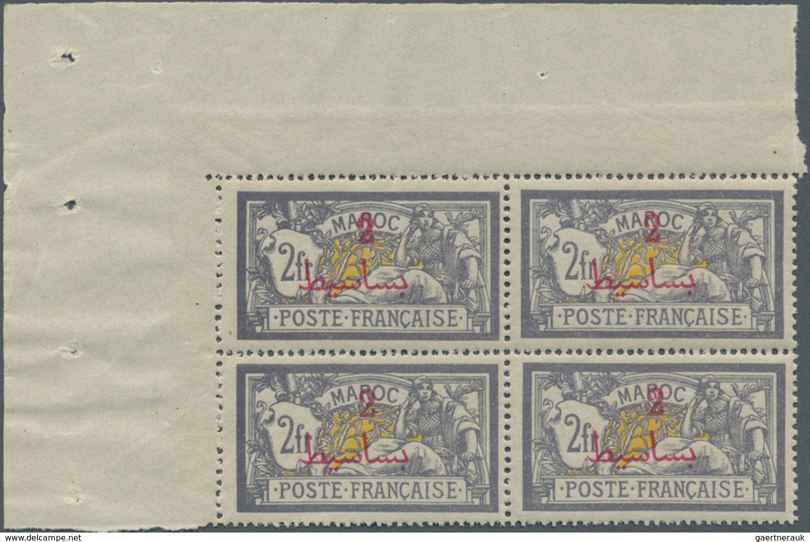 12182 Marokko: 1914, 2 Pta. On 2 Fr. Violet/yellow Only With Overprint Of The New Value. Missing Arabic Ov - Maroc (1956-...)