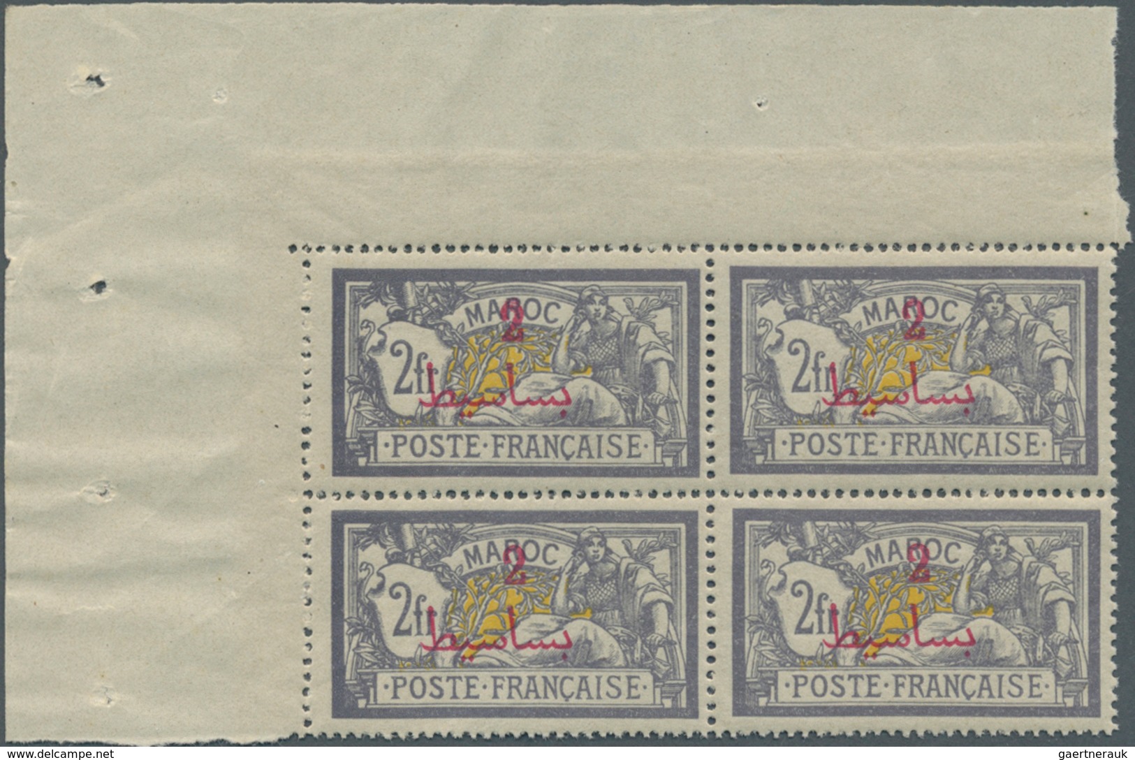 12182 Marokko: 1914, 2 Pta. On 2 Fr. Violet/yellow Only With Overprint Of The New Value. Missing Arabic Ov - Marokko (1956-...)