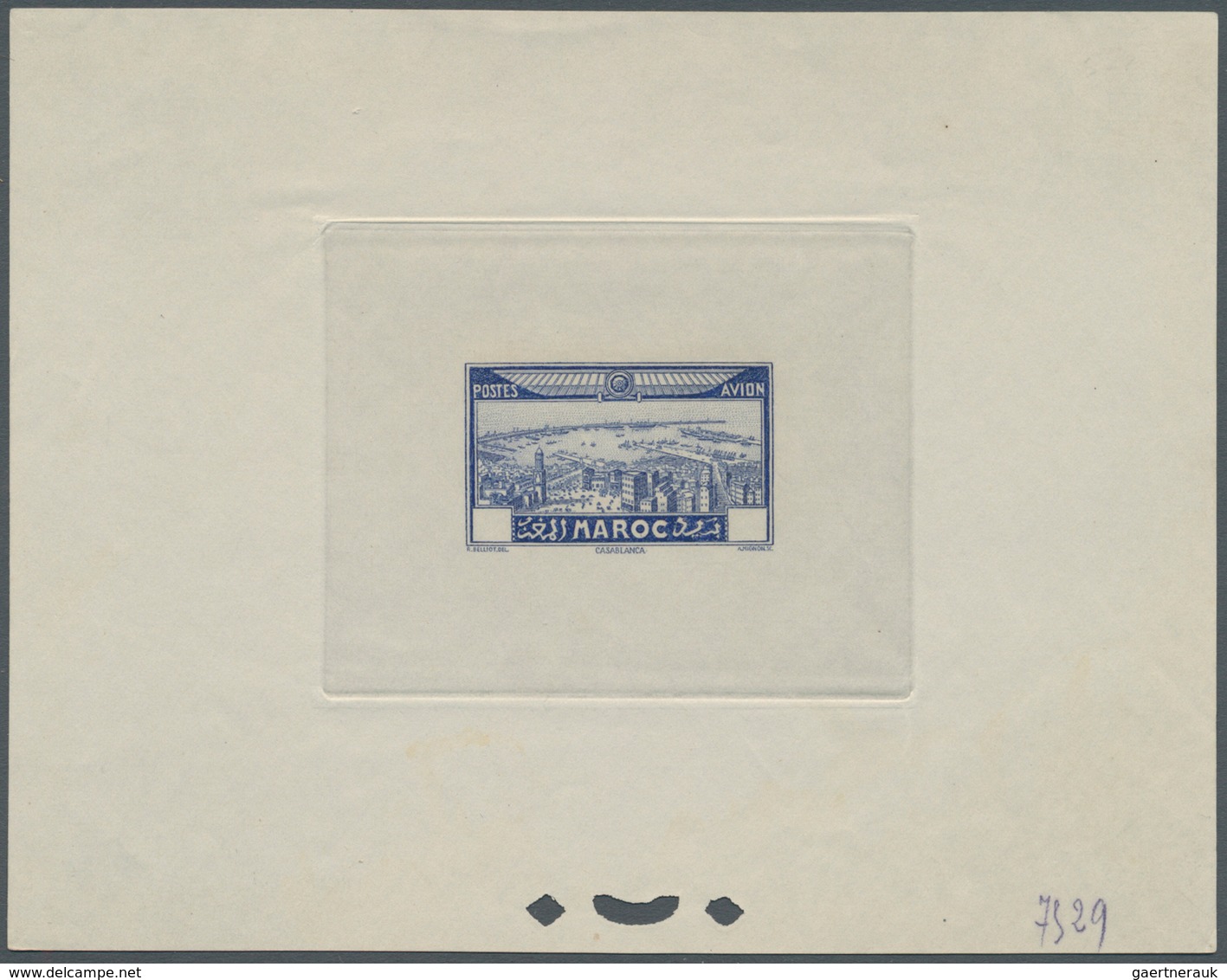 12187 Marokko: 1933, Airmails "View of Casablanca", five epreuve in issued design but without value, colou