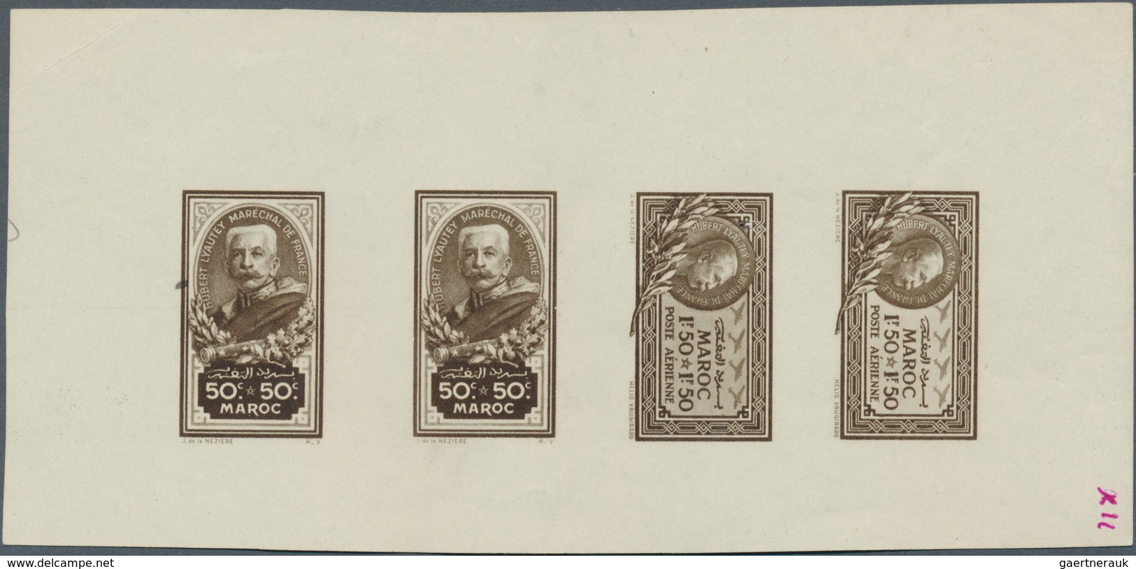 12188 Marokko: 1935, French Morocco. Collective Proof Sheet Containing One Pair Postage 50+50c Marshal Lya - Maroc (1956-...)