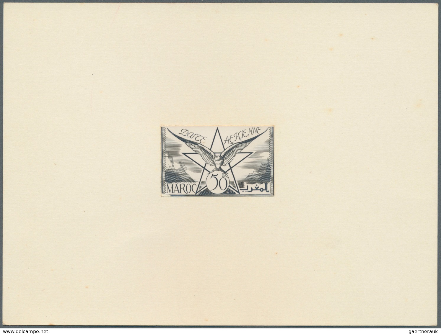 12193 Marokko: 1945, 50fr. Airmail, Non Adopted Design, Imperf. Proof In Black, Presented On Cardboard Siz - Marokko (1956-...)