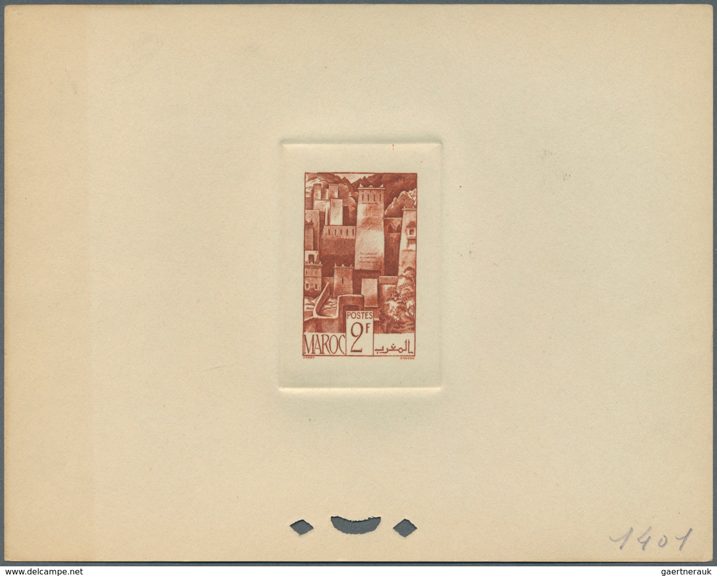 12195 Marokko: 1947, 2fr. Kasbah, Group Of Nine Epreuve In Differing Colours (partly Some Striated Toning) - Maroc (1956-...)