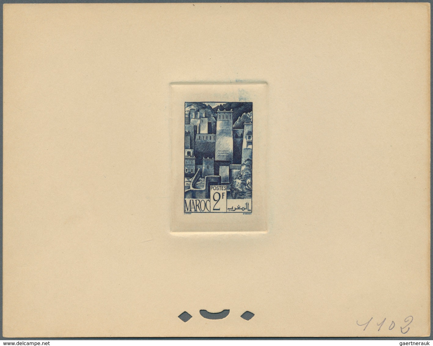 12195 Marokko: 1947, 2fr. Kasbah, Group Of Nine Epreuve In Differing Colours (partly Some Striated Toning) - Maroc (1956-...)