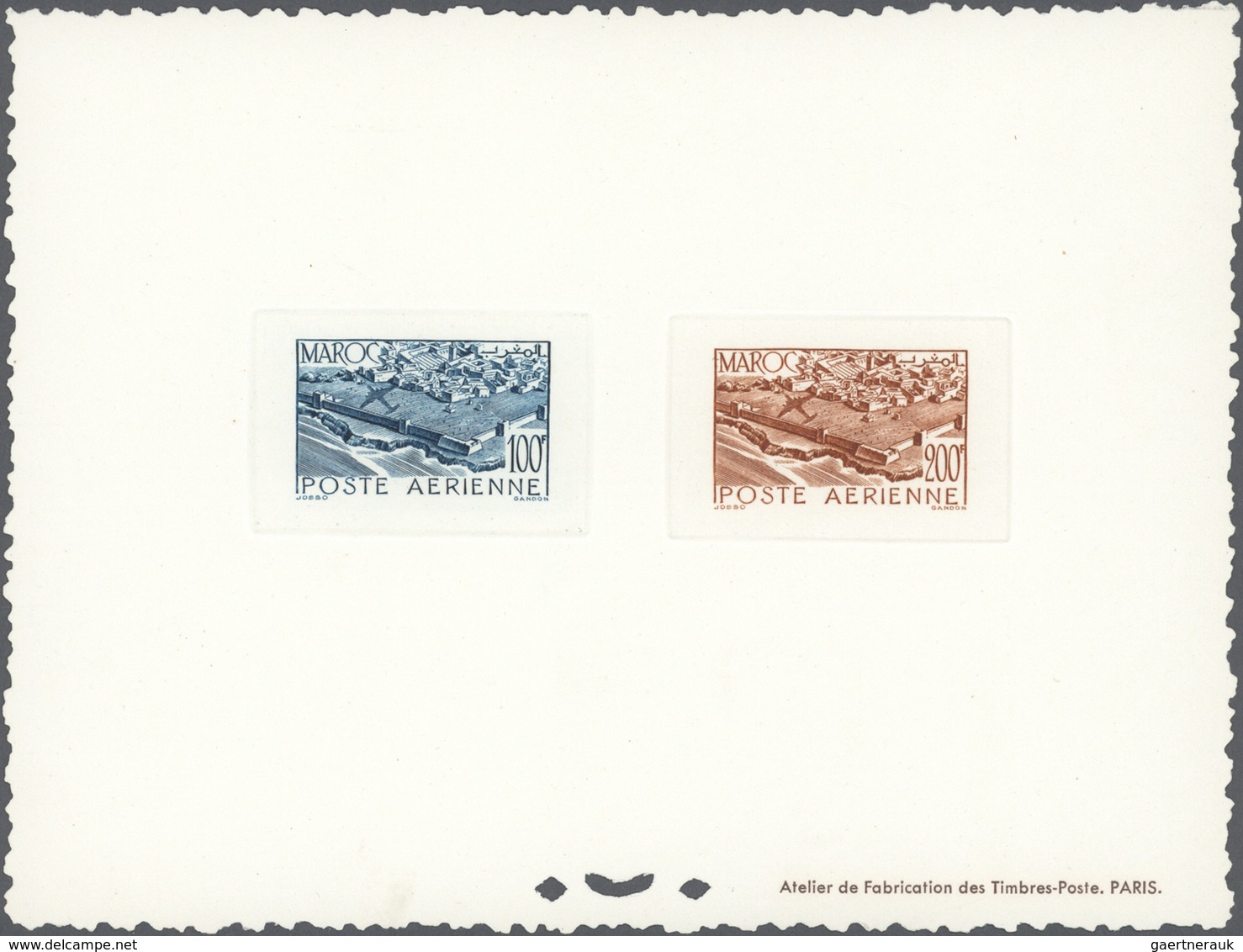 12197 Marokko: 1947, Airmails, Two Epreuve Collective In Issued Colours: 9fr./40fr./50fr. And 100fr./200fr - Marokko (1956-...)