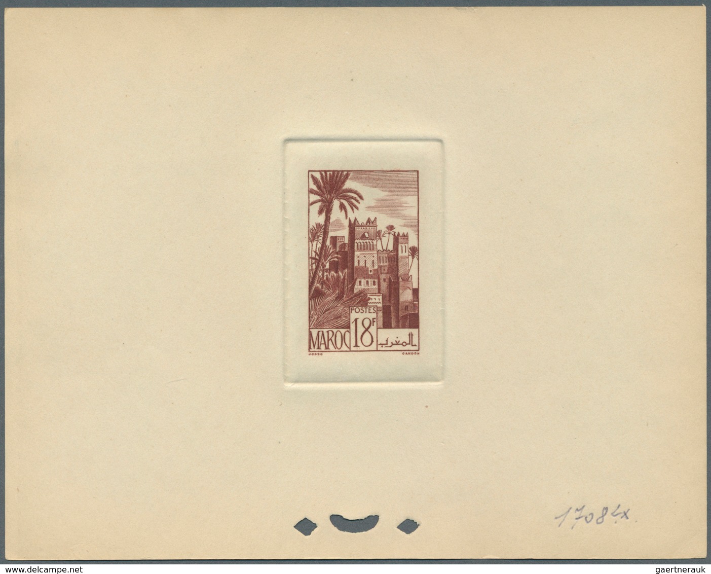 12198 Marokko: 1948, 18fr. Kasbah, group of nine epreuve in differing colours. Maury refers to 277