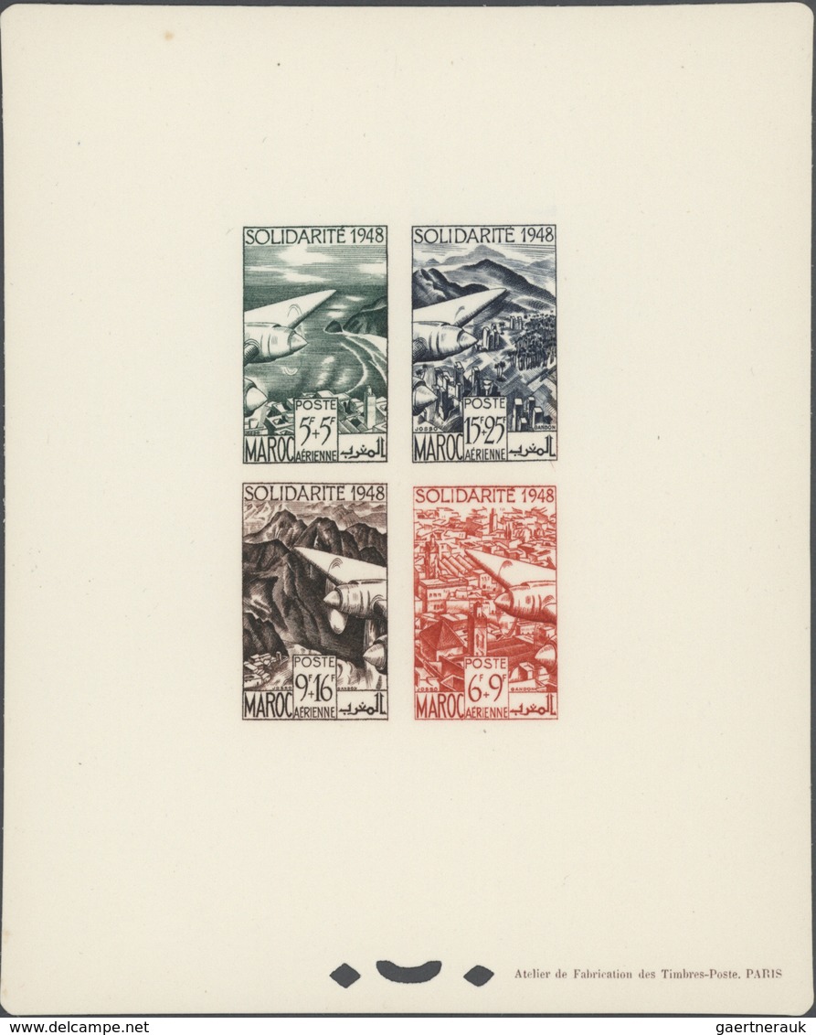 12199 Marokko: 1949, "SOLIDARITE 1948", Four Airmail Stamps Each As Epreuve De Luxe; In Addition Four Impe - Maroc (1956-...)