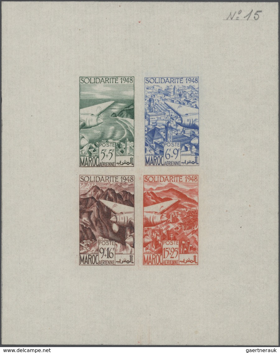 12199 Marokko: 1949, "SOLIDARITE 1948", Four Airmail Stamps Each As Epreuve De Luxe; In Addition Four Impe - Marokko (1956-...)