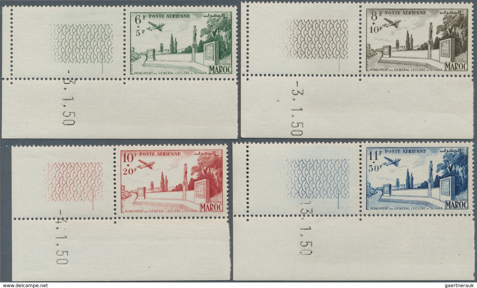 12201 Marokko: 1950, French Morocco. Non-issued Airmail Set "Monument Du Général Leclerc A Temara" (4 Valu - Maroc (1956-...)