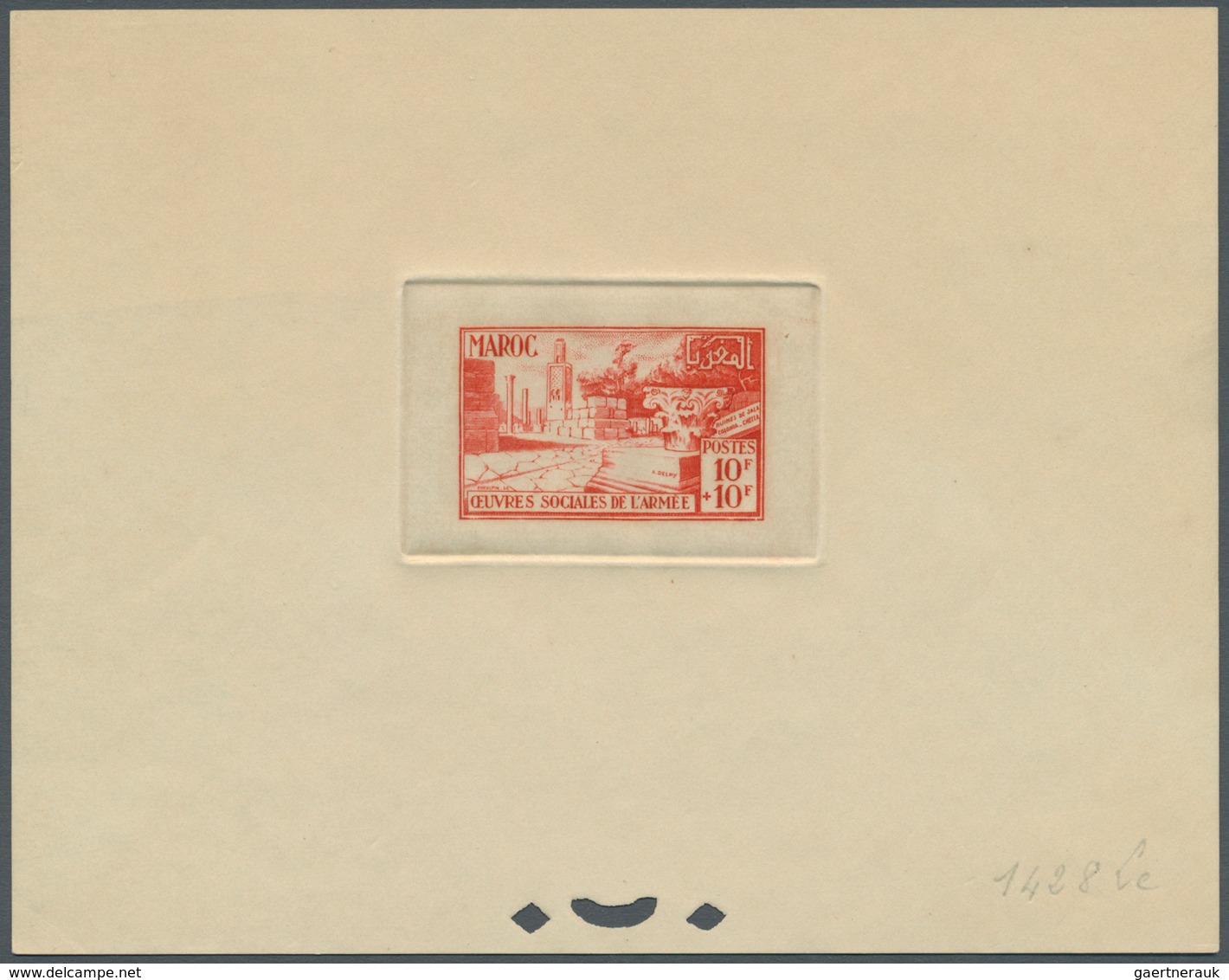 12203 Marokko: 1950, Army Relief Organisation, 10fr. + 10fr., Two Epreuve In Orange-red And Dark Purple. M - Maroc (1956-...)