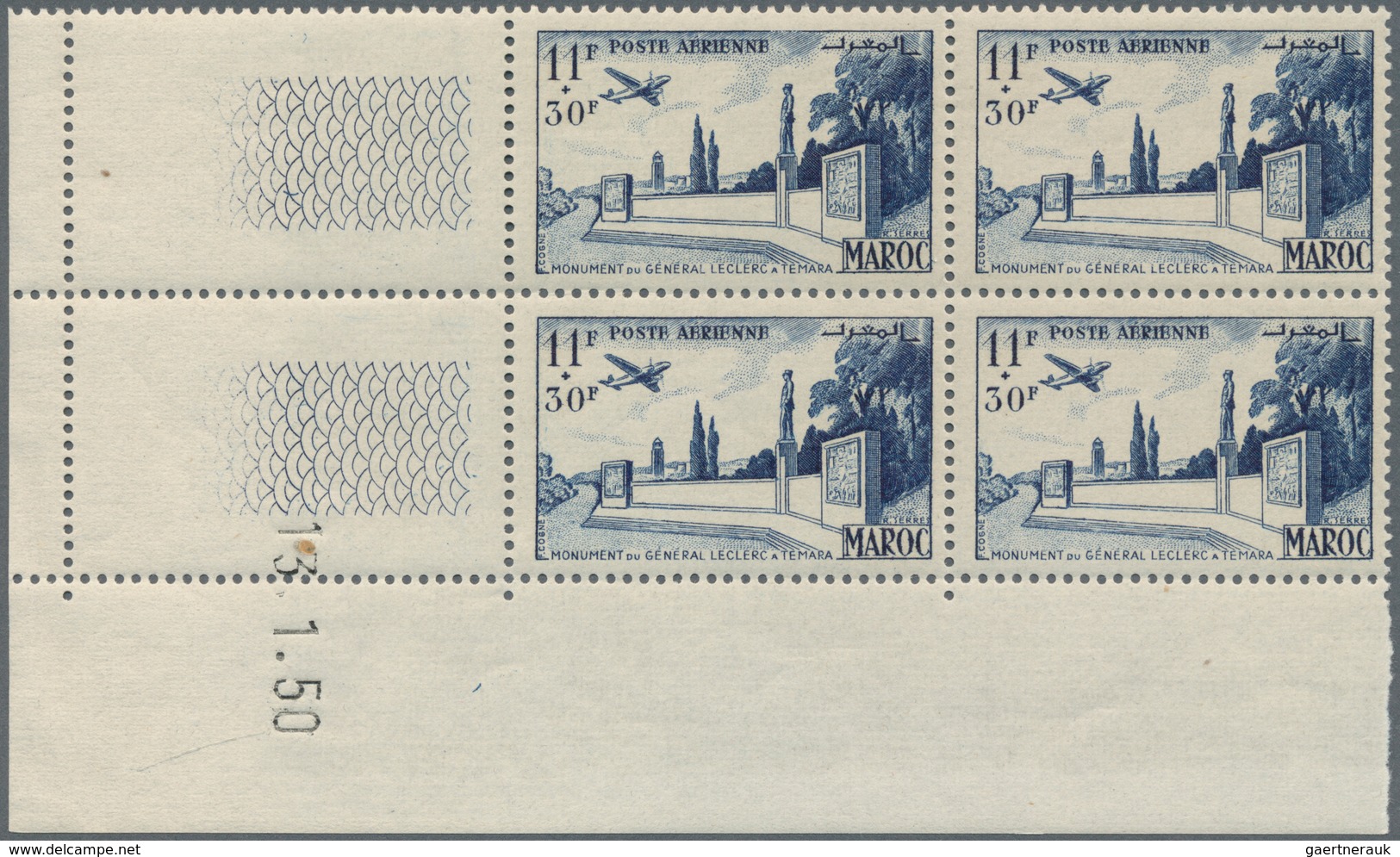 12206 Marokko: 1952, Airmails "Leclerc Monument At Temara", 6fr. To 11fr., Complete Set Of Four Values Eac - Marokko (1956-...)