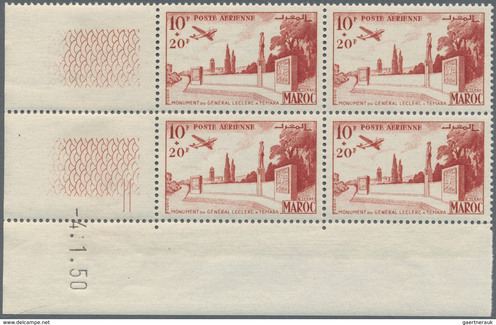 12206 Marokko: 1952, Airmails "Leclerc Monument At Temara", 6fr. To 11fr., Complete Set Of Four Values Eac - Marokko (1956-...)