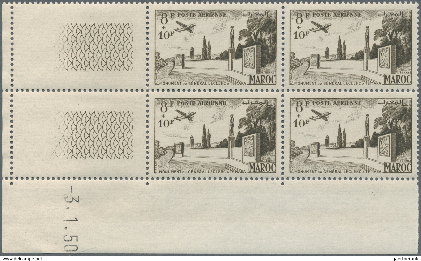 12206 Marokko: 1952, Airmails "Leclerc Monument At Temara", 6fr. To 11fr., Complete Set Of Four Values Eac - Maroc (1956-...)