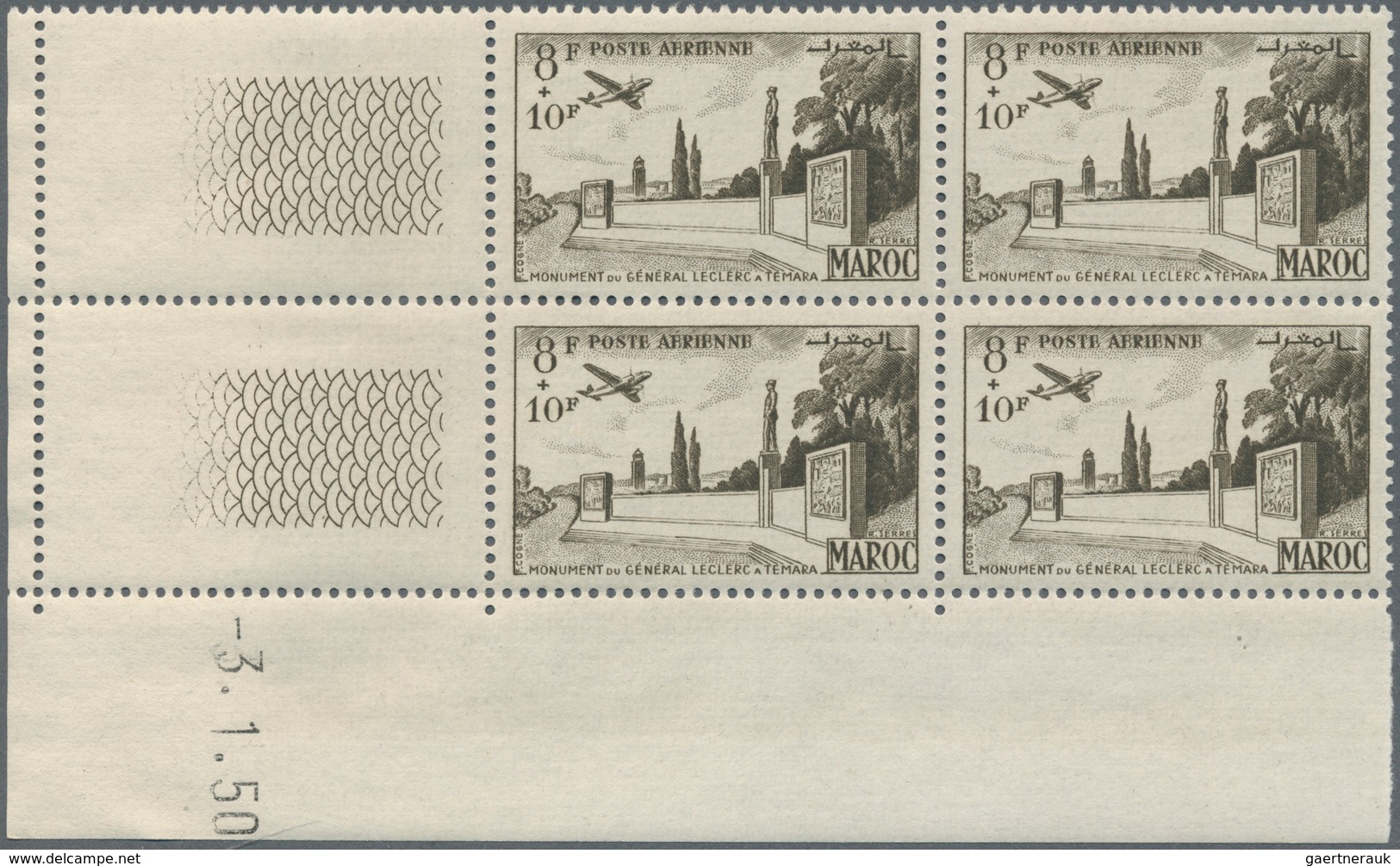 12206 Marokko: 1952, Airmails "Leclerc Monument At Temara", 6fr. To 11fr., Complete Set Of Four Values Eac - Marokko (1956-...)