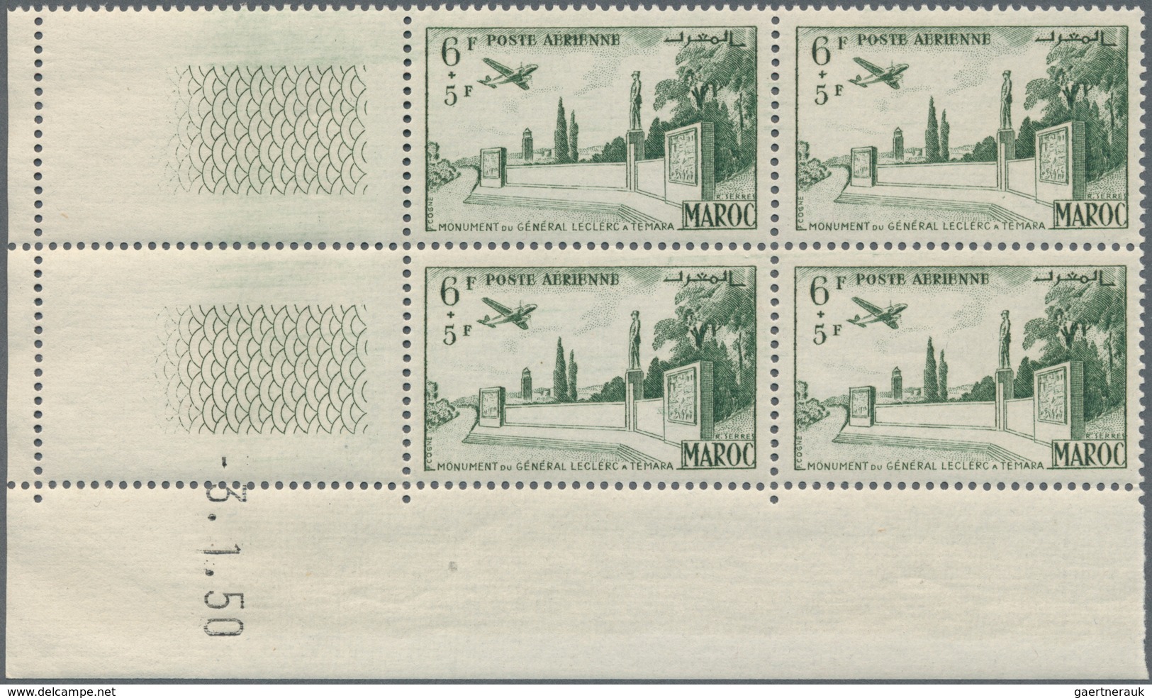12206 Marokko: 1952, Airmails "Leclerc Monument at Temara", 6fr. to 11fr., complete set of four values eac