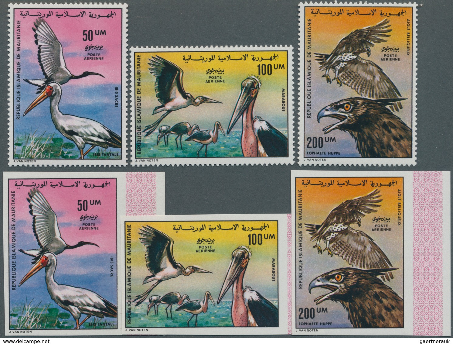 12222 Mauretanien: 1976, Vögel Kompletter Satz Mit 50 UM Nimmersatt, 100 UM Marabu Und 200 UM Schopfadler - Mauretanien (1960-...)