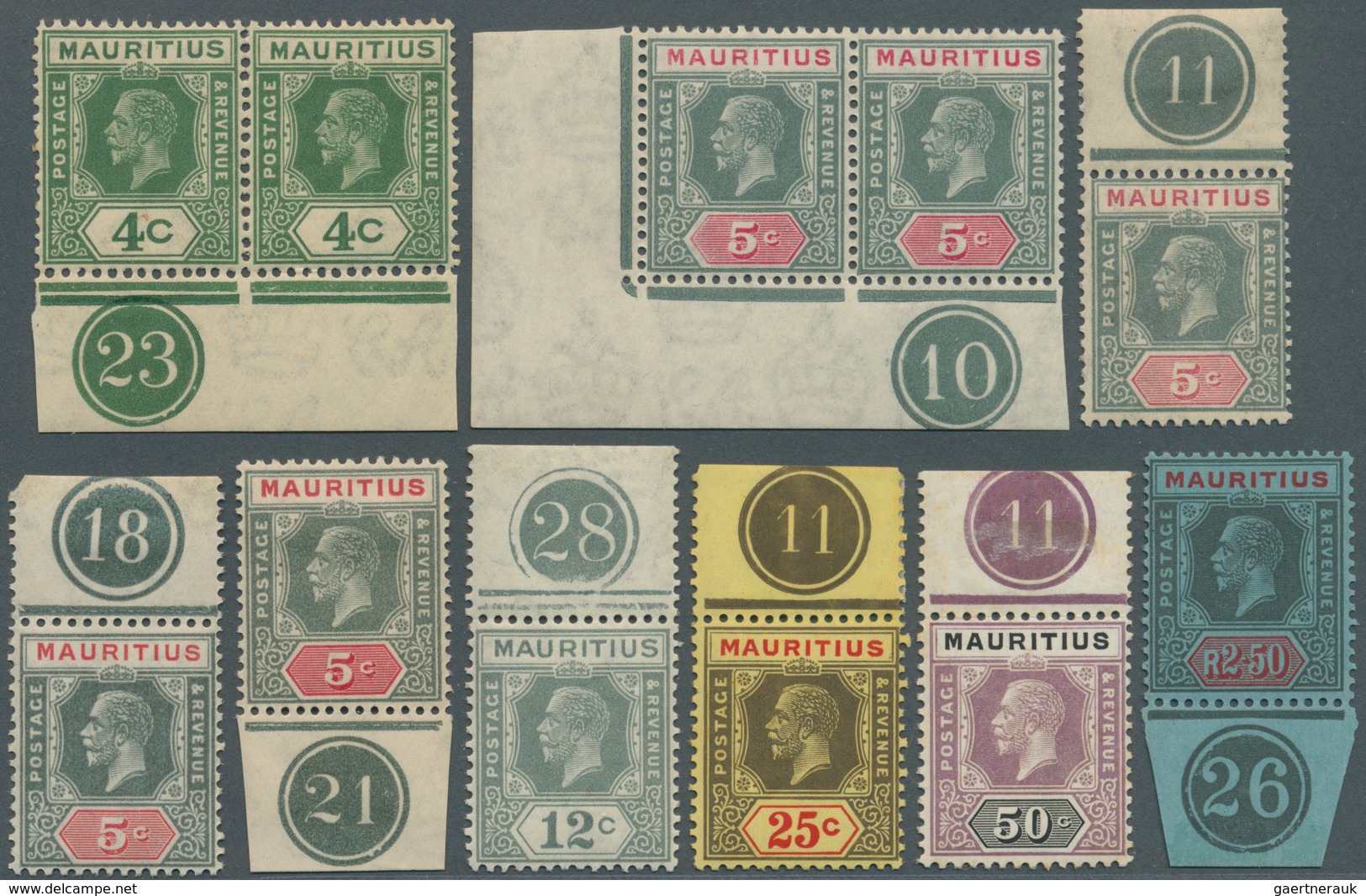 12235 Mauritius: 1922/1932, KGV Definitives With Mult Script CA Wmk. 12 Singles, 4 Pairs, 13 Blocks/4 And - Maurice (...-1967)