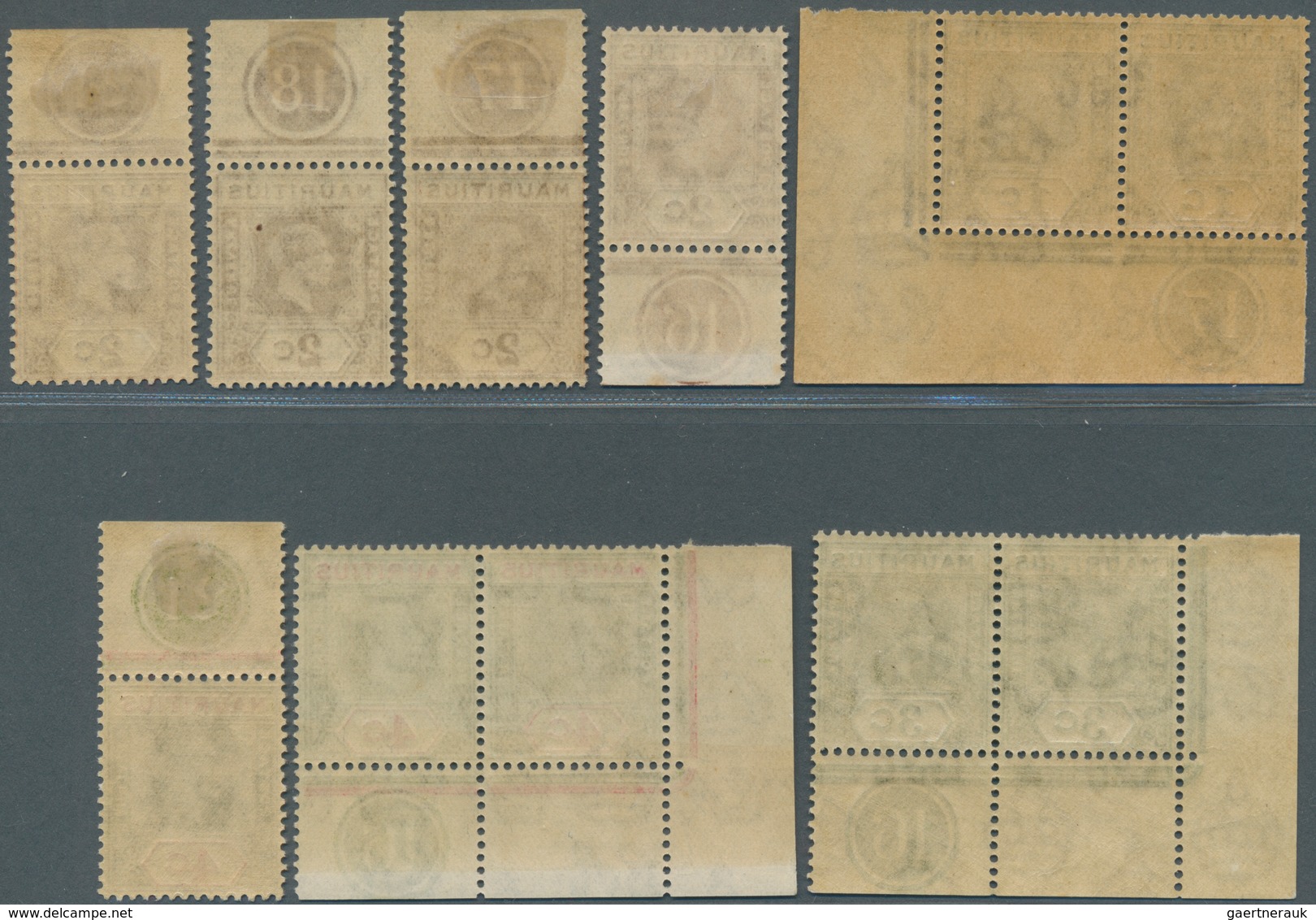 12235 Mauritius: 1922/1932, KGV Definitives With Mult Script CA Wmk. 12 Singles, 4 Pairs, 13 Blocks/4 And - Mauritius (...-1967)