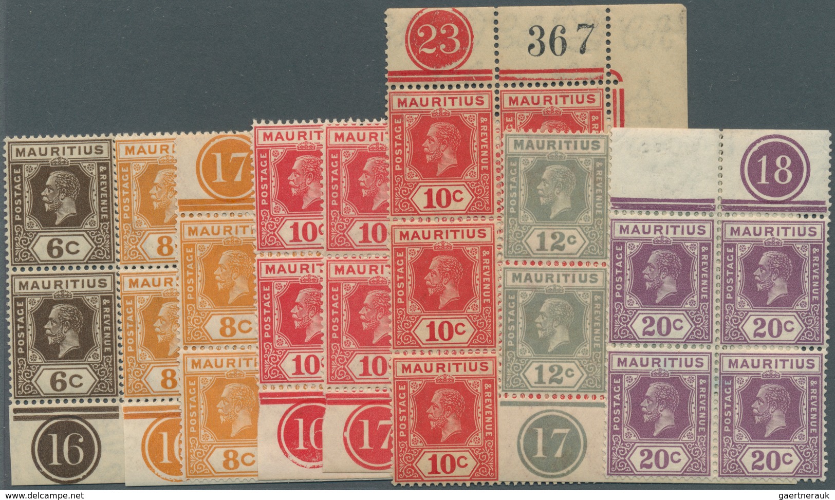 12235 Mauritius: 1922/1932, KGV definitives with Mult Script CA wmk. 12 singles, 4 pairs, 13 blocks/4 and