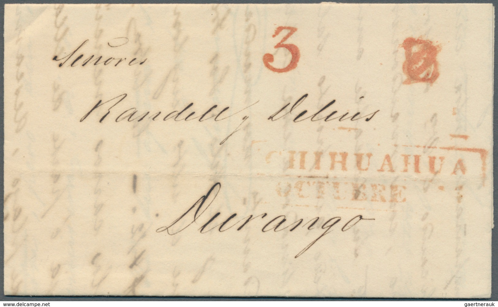 12242 Mexiko: 1839, Folded Letter Cover With Red Double-line Strike FRANCO EN / CHIGUAGUA, To Guadalupe Y - Mexiko