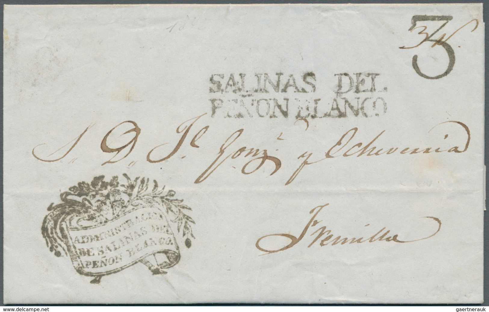 12243 Mexiko: 1843, Complete Folded Letter Cover With Double-line Strike SALINAS DEL / PENON BLANCO, Along - Mexique