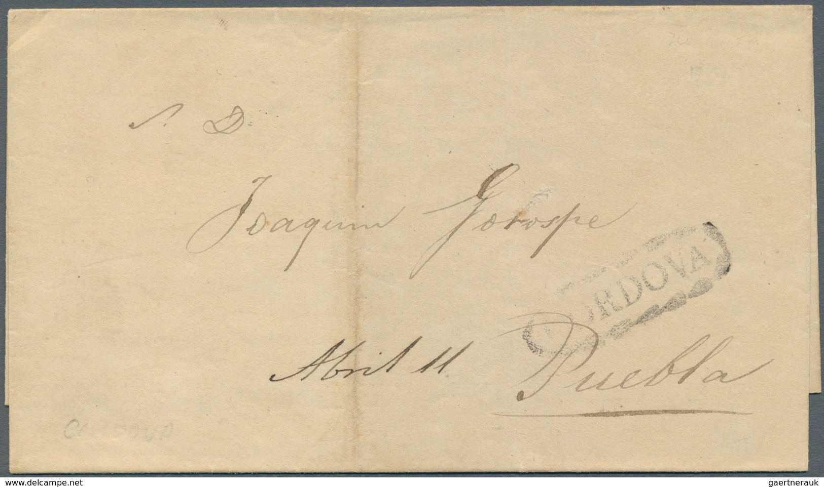 12244 Mexiko: 1844/1851, Lot With 3 Covers: Ornamented Oval CORDOVA On Cover To Puebla, Red Single-line TO - Mexique