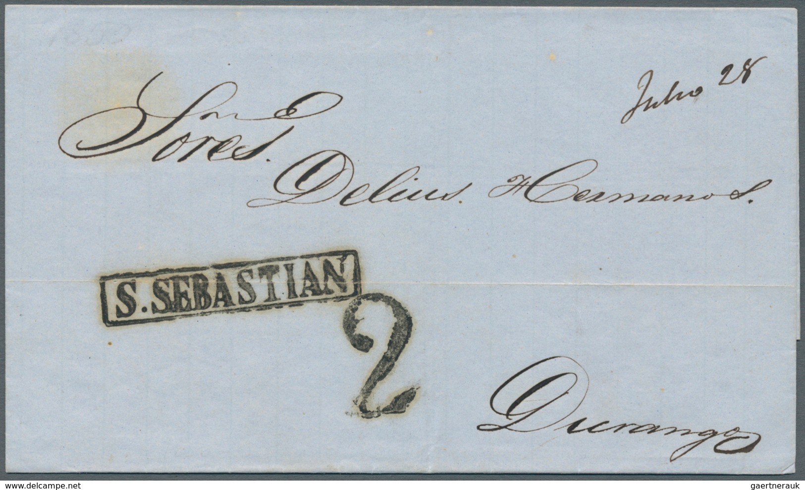 12246 Mexiko: 1849, Folded Letter Cover With Red Boxed PARRAL To Durango Together With 1850 Folded Letter - Mexiko